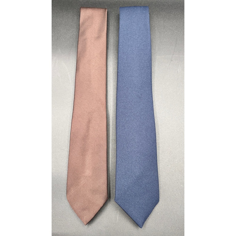 Vtg‎ Pair of 2 King Size Mens Neck Ties Navy Blue Brown For Tall Big Men